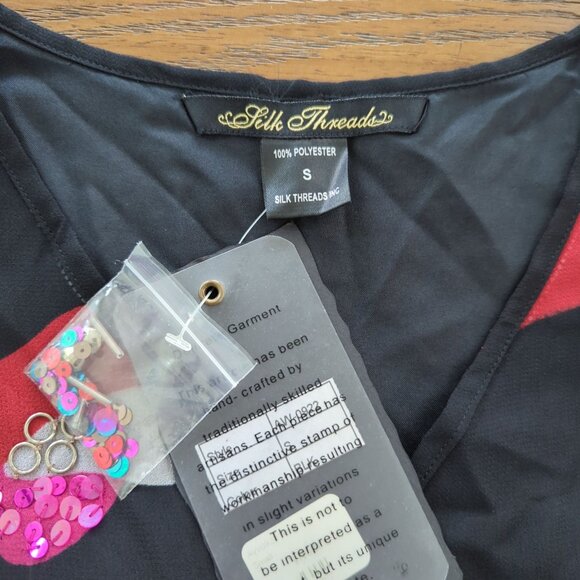 Silk Threads Sheer Black Tunic Dress Sz S With Abstract‎ Pattern Sequin Sleeve - Picture 12 of 16